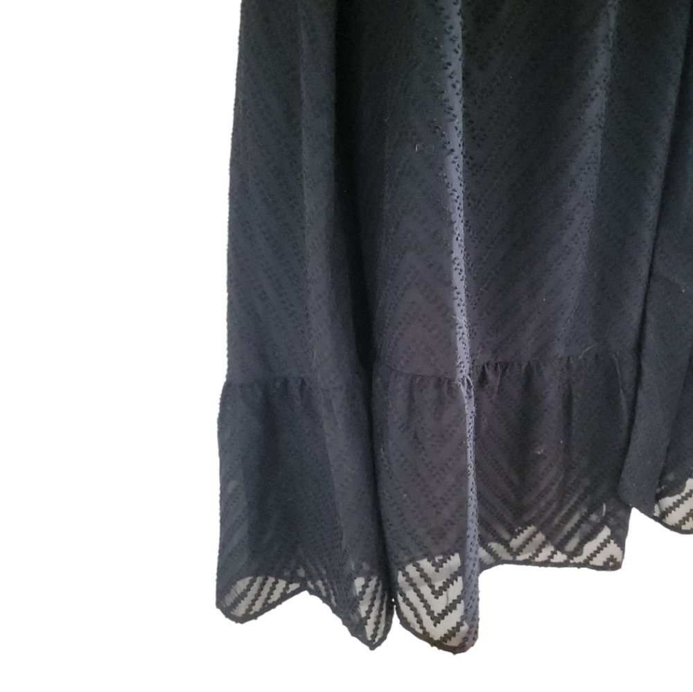 BloomChic Black Geometric Pocket Ruffle Sleeve Belted Midi Dress - Women's Plus - Picture 8 of 13